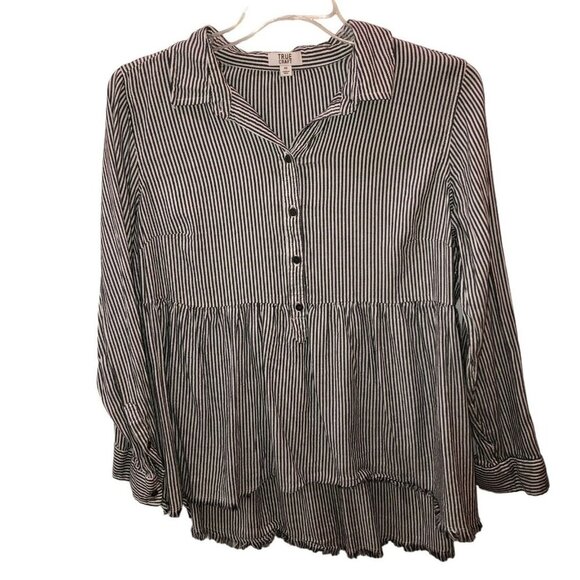 True Craft Tops - True Craft Womens Size 0X 12 W Black White Striped Long Sleeve Shirt Top Blouse
